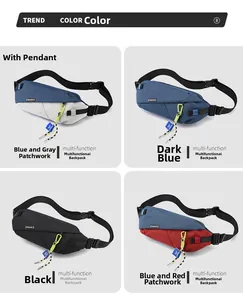 Detail showing four color variants of waterproof nylon chest bags with buckles