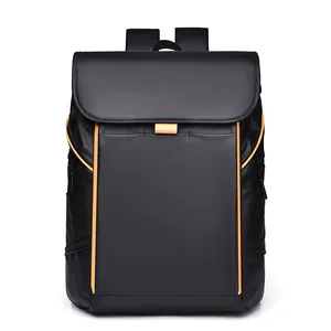 Sac à dos d'affaires noir mat imperméable pour homme avec détails de lignes oranges