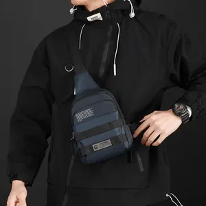 Navy blue water-resistant men chest bag with adjustable strap for business travel
