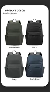 Business leisure backpack shown in army green, black, grey, and deep blue colors