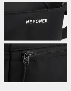 Dettaglio borsa a tracolla WEPOWER con trama in nylon e cerniera in metallo di qualità