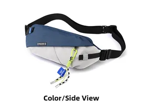 Detail view of water-resistant contrast color sling bag with adjustable buckle strap