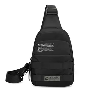 Waterproof black tactical sling bag for men with adjustable strap and multiple zip pockets