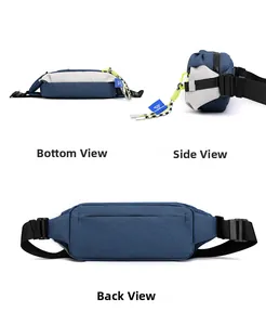 Detailed views of the outdoor waist bag showing bottom, side, and back structural angles
