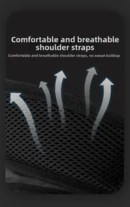Detail of breathable honeycomb mesh shoulder straps on a black business backpack