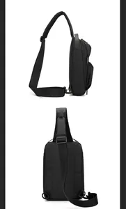 Detailansicht der schwarzen Business-Brusttasche mit atmungsaktivem Netzgurt und Reißverschluss