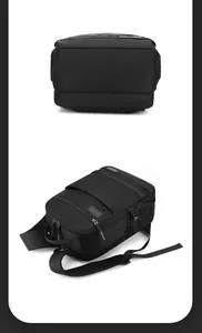 Detail of high-density waterproof black backpack showing buckle and reinforced main compartment