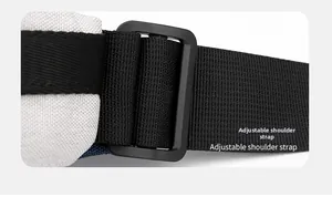 Detail of high-density nylon adjustable strap with black slider buckle for crossbody bag