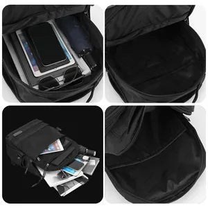 Business laptop backpack in black nylon with large capacity and multi-layer compartments