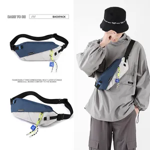 Three-dimensional color-block cycling waist bag with adjustable strap and multi-layer storage