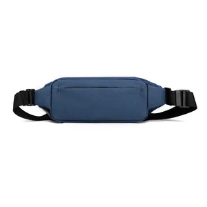 Blue motorcycle-style sling bag with adjustable strap and buckle for outdoor travel