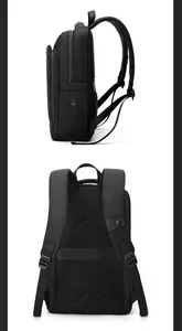 Detail of the honeycomb breathable back pad and ergonomic straps on black business backpack
