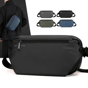 Sac Bandoulière Homme en Nylon Imperméable Grande Capacité Sac de Poitrine Multifonctionnel pour Voyage Plein Air Sport