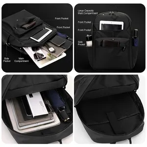 Multifunctional black business backpack with large capacity and digital storage compartments
