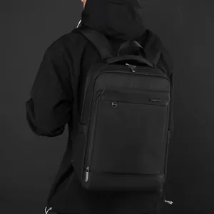 Waterproof business backpack for men, high-capacity laptop bag in sleek black nylon
