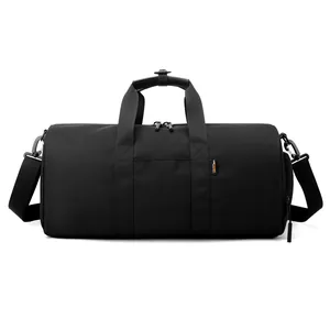 Bolsa de fitness negra minimalista de gran capacidad con separación seco-húmedo y correa