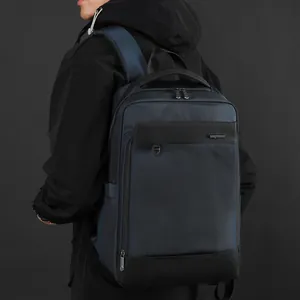 Waterproof navy blue business backpack for men with large laptop compartment