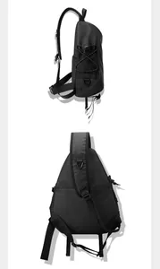 Vista laterale e posteriore della borsa a tracolla in nylon nero con spallacci ampi