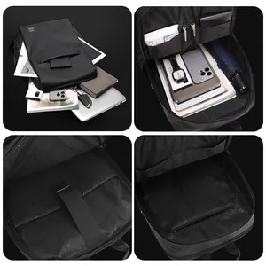 Waterproof black business laptop backpack with multi-functional compartments for travel