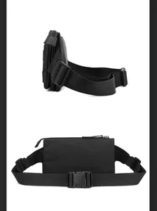 Detailed side and back view of durable black nylon fanny pack with buckle and zipper