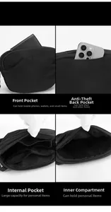 Détail du grand sac bandoulière en nylon noir montrant les poches intérieures et compartiments