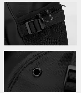 Dettaglio del tessuto in nylon resistente all'acqua con fibbia regolabile e occhiello
