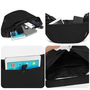 Borsa a tracolla minimalista in nylon nero con grande capacità e scomparti interni