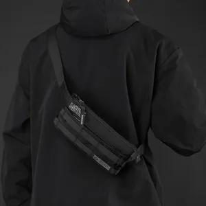Waterproof black crossbody chest bag with adjustable strap for outdoor commute fashion