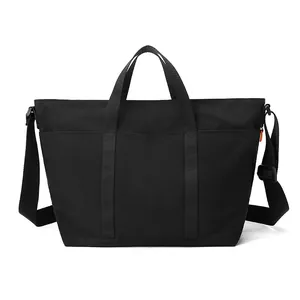 Bolso tote negro minimalista de nailon con correa ajustable y gran capacidad