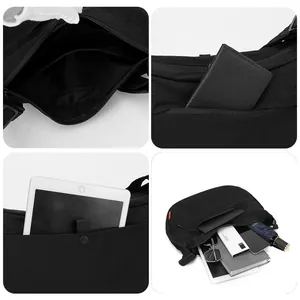 Sac bandoulière en nylon noir grande capacité avec compartiments pour tablette