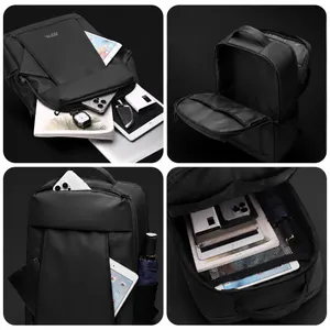 Large capacity black business backpack with multi-layer storage compartments for laptops