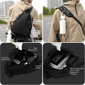 Borsa a tracolla outdoor da uomo con design tattico, multitasche e vano per laptop da 14 pollici