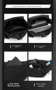 Detailed views of multifunctional black tactical bag showing main storage and anti-theft pocket