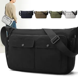 Men Casual Waterproof Nylon Crossbody Bag Large Capacity Messenger Bag Daily Workwear Multi Pocket Shoulder Bag