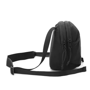 Sac bandoulière léger en nylon noir à grande capacité avec double fermeture éclair