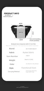 Detailed product specs of nylon functional sling bag showing size and 0.26kg weight