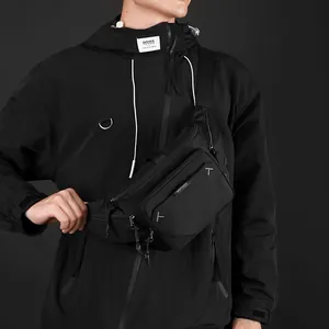 Men's stylish black crossbody chest bag with adjustable strap for outdoor sports