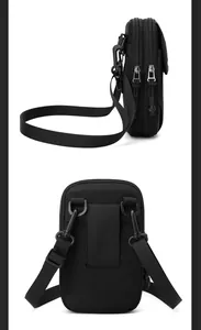 Détails de la fermeture éclair double couche et passant de ceinture sur le sac en nylon noir