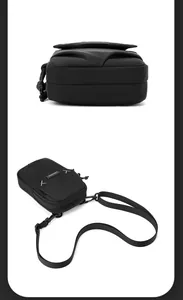 Détail de la sacoche en nylon noir montrant la largeur latérale et la bandoulière réglable