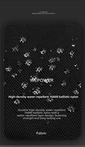 Macro shot of 1680D ballistic nylon fabric with waterproof water repellent coating