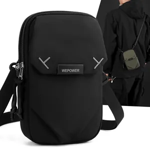 Mini Sac Bandoulière en Nylon Imperméable Rangement Multi-couches Sacoche de Téléphone pour Hommes Sac Banane Tactique Techwear Petit Sac pour Cyclisme