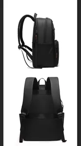 Detail of waterproof business backpack with multi-layer zippers and breathable mesh straps