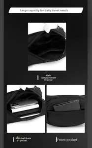 Detail view of multi-pocket storage including anti-theft back pocket on nylon chest bag