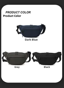 Close-up of durable nylon waist bag in blue, grey, and black with adjustable straps