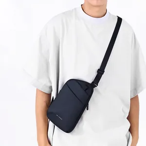 Lightweight black minimalist crossbody bag for men with WE POWER logo and strap