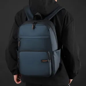 Navy blue waterproof business commute backpack for men with large capacity in matte nylon