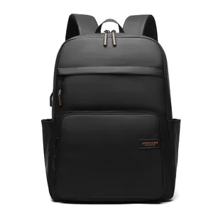 Waterproof black business commute backpack for laptop with orange zipper details