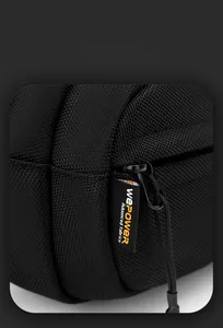 Detail of high-density nylon fabric and branded metal zipper with woven logo puller