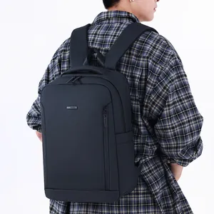 Minimalist black business laptop backpack for men with adjustable shoulder straps