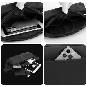 Borsa a tracolla nera impermeabile con scomparti multipli per tablet da 10 pollici